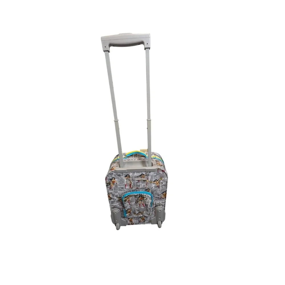 Pottery Barn Kids Wonder Woman Rolling Suitcase Comic Print Luggage Grey Blue